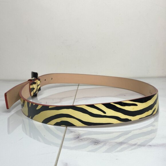 Garuglieri Italy Ivory White & Black ZEBRA Print Glossy Patent Leather Belt S - Picture 5 of 12